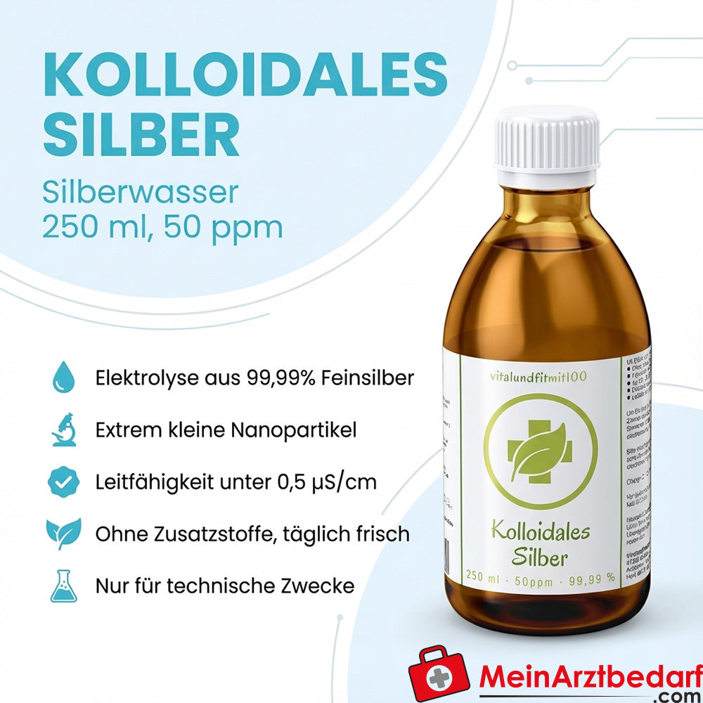 Srebro koloidalne 50 ppm woda srebrna 250 ml, elektroliza 99,99% czystego srebra
