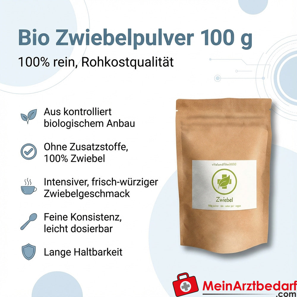 Cipolla biologica in polvere 100 g, 100% pura, qualità alimentare grezza, finemente macinata