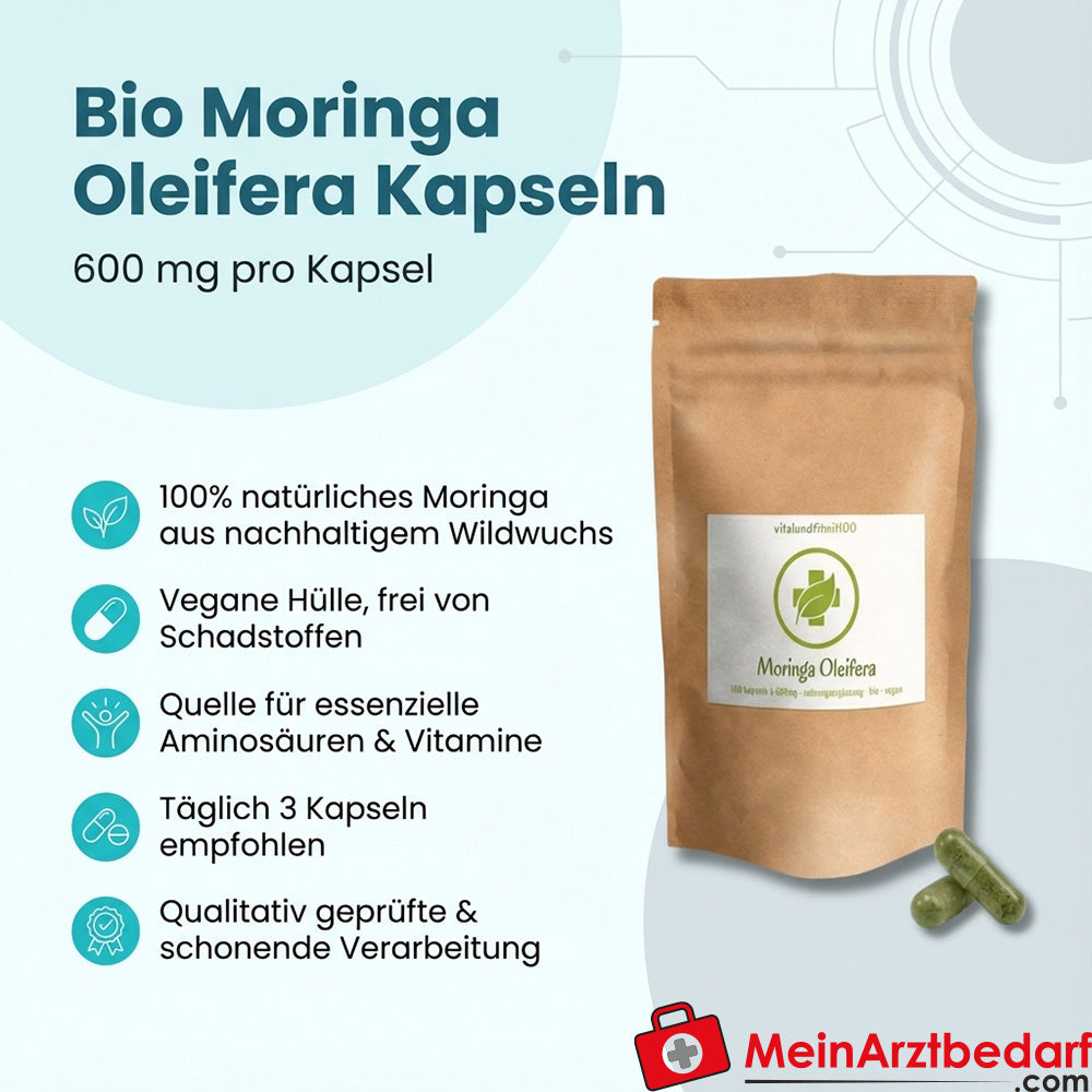 Gélules de moringa oleifera bio 600 mg végétalien