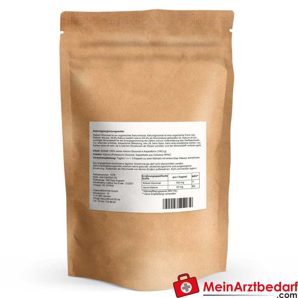 Kalium Gluconat Kapseln 180 Stück à 83 mg.