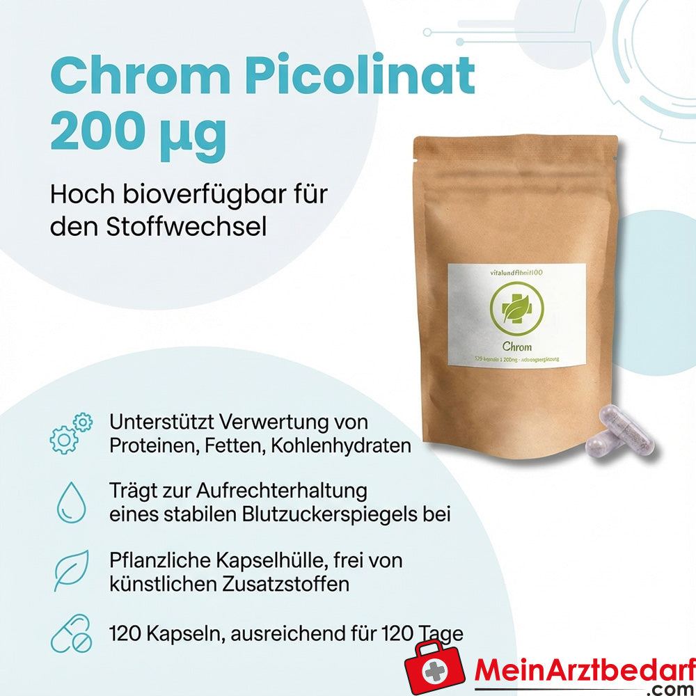 Picolinato de cromo 200 µg cápsulas 120 unidades complemento alimenticio