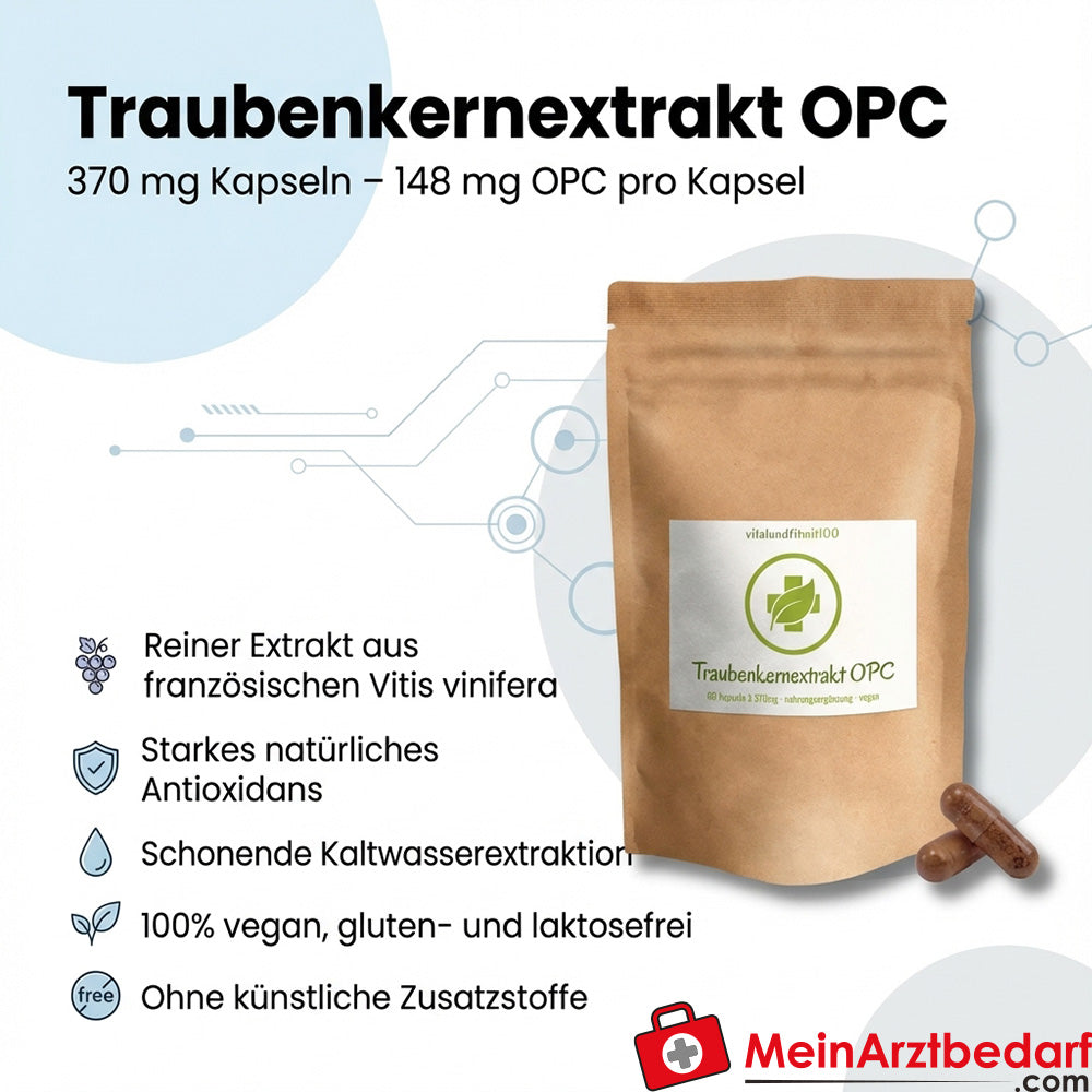 Druivenpitextract OPC 370 mg capsules 60 capsules, 148 mg OPC per capsule, veganistisch