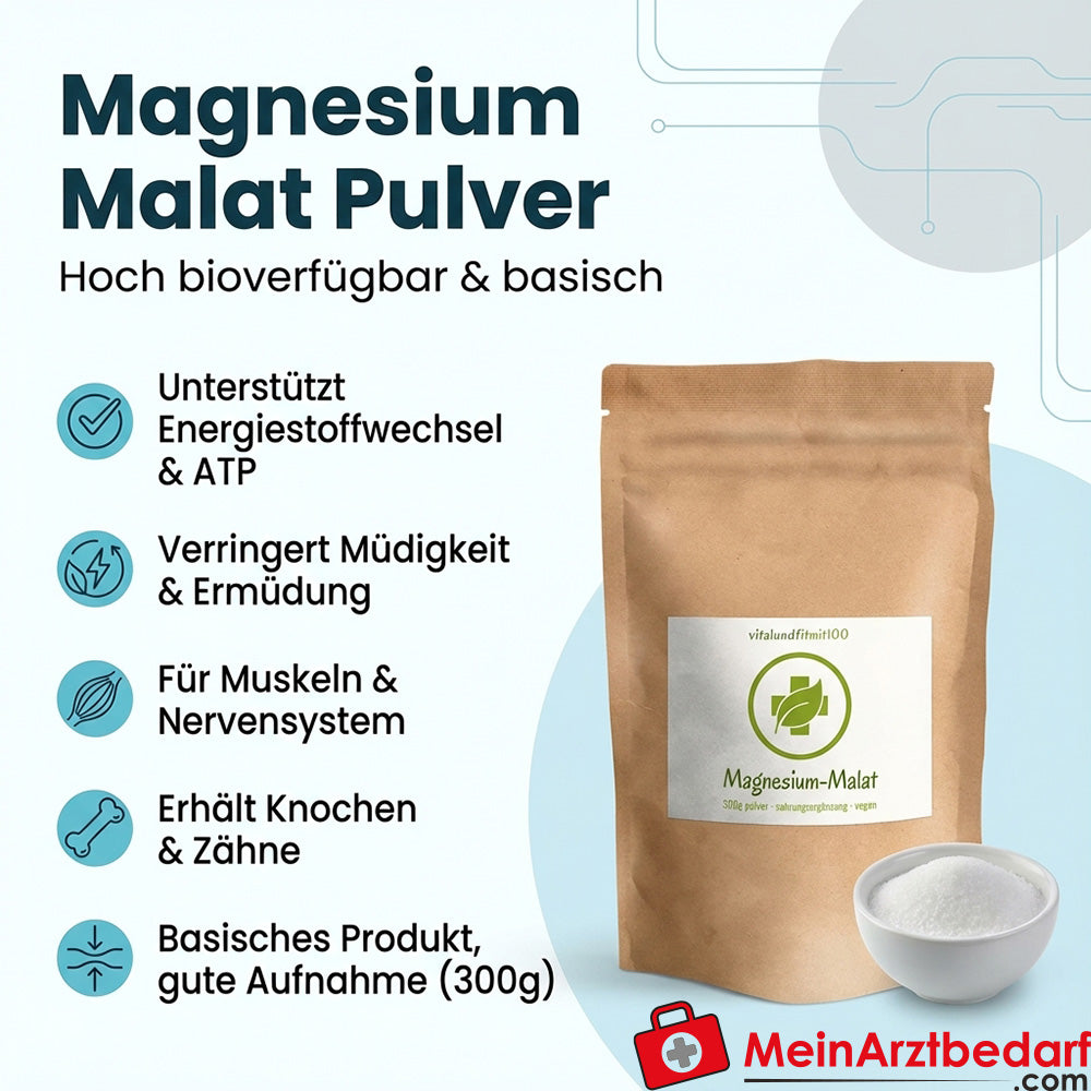 Malate de magnésium en poudre 300 g hautement biodisponible Complément alimentaire