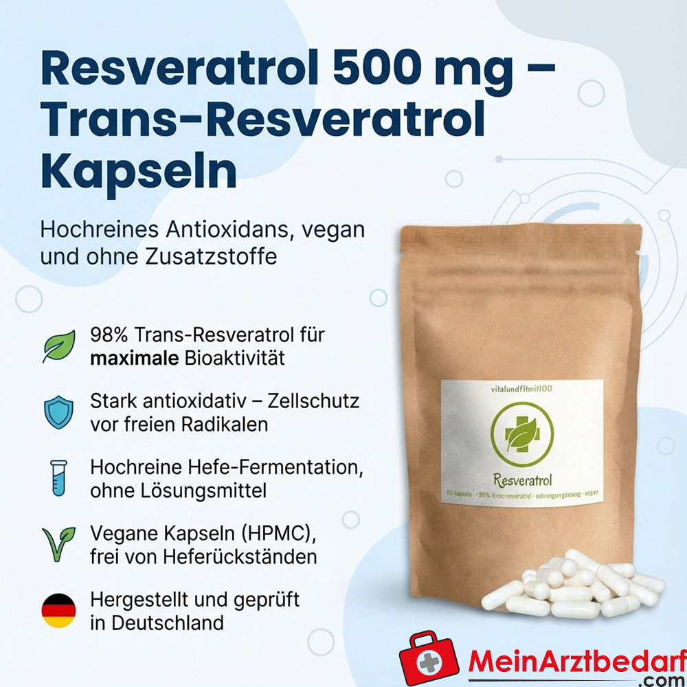 Resveratrol 500 mg Trans-Resveratrol Capsules veganistisch 98% HPMC