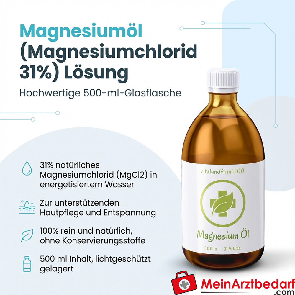 Olio di magnesio (cloruro di magnesio 31%) soluzione in bottiglia di vetro 500 ml