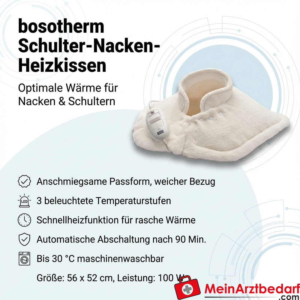 Boso bosotherm schouder/nek verwarmingskussen 56×52 cm, 100 W, 3 niveaus, snelle verwarming, wasbaar
