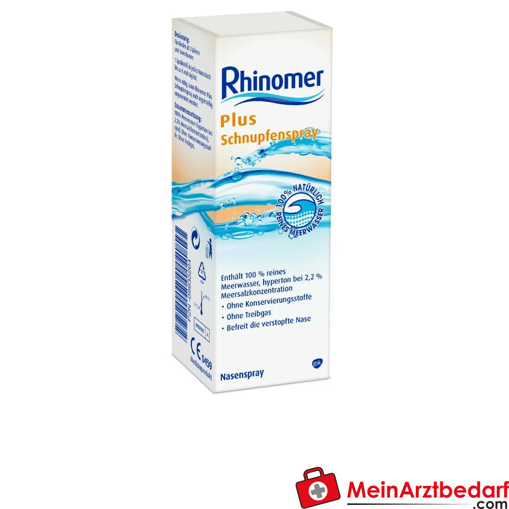 Rhinomer Plus Schnupfenspray, Nasenspray mit Meerwasser, 20ml.