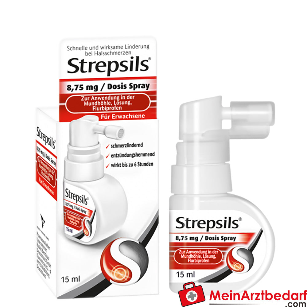 Strepsils Spray 15 ml (flurbiprofène), contre les maux de gorge & anti-inflammatoire, 6 heures, cerise-menthe