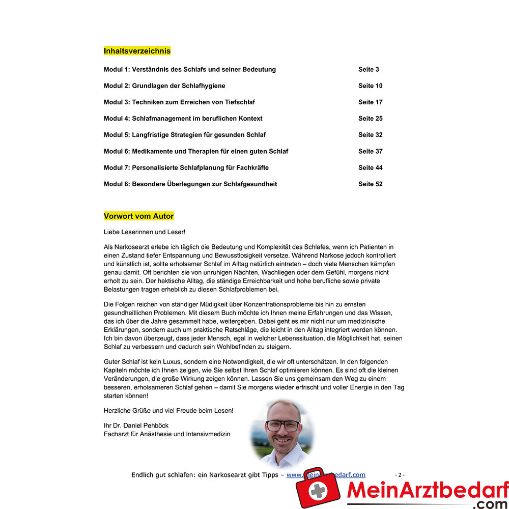 Endlich gut schlafen - ein Narkosearzt gibt Tipps - eBook von Dr. Daniel Pehböck, 64 Seiten.
