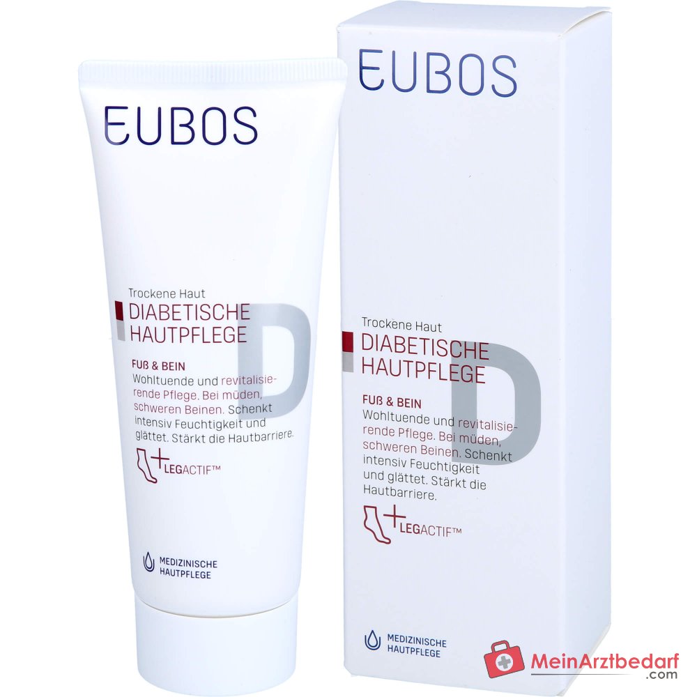 Eubos Diabetische Hautpflege Fuß und Bein Urea / Lactat / Glycerin / Bisabolol / Allantoin / Panthenol Creme, 100 ml.