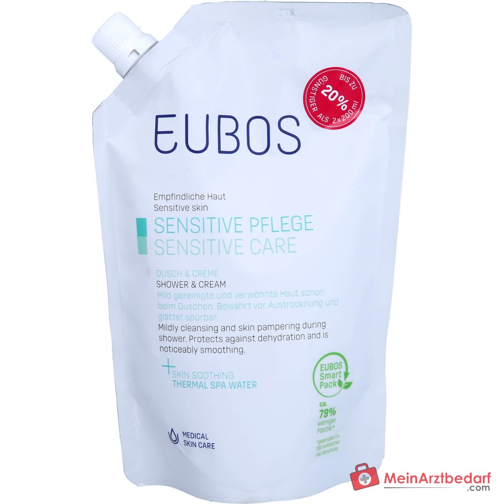 Eubos Sensitive Dusch & Creme Panthenol / Thermalwasser Emulsion Nachfüllbeutel, 400 ml.