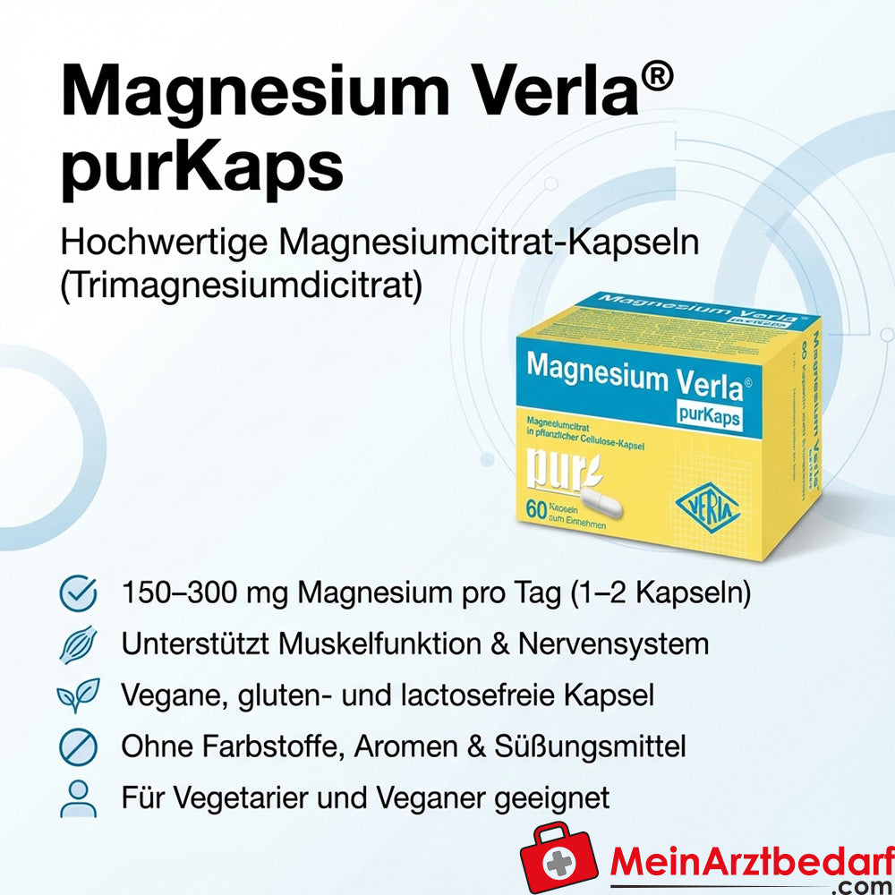 Magnesium Verla purKaps Trimagnesium dicitraat capsules 150-300 mg magnesium/dag (als magnesiumcitraat) 60 capsules