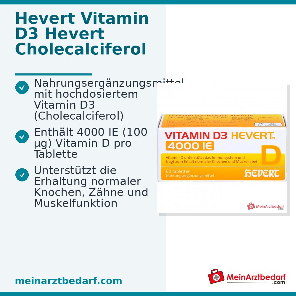 Hevert Vitamine D3 Cholécalciférol Comprimés 4000 UI, 60 pièces.