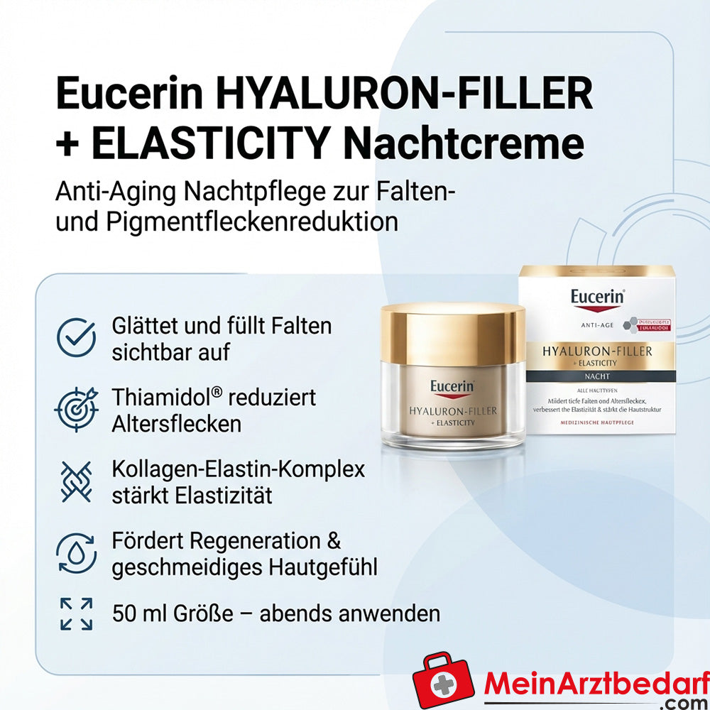 Eucerin HYALURON-FILLER + ELASTICITY Nachtcreme mit Hyaluronsäure und Thiamidol 50 ml