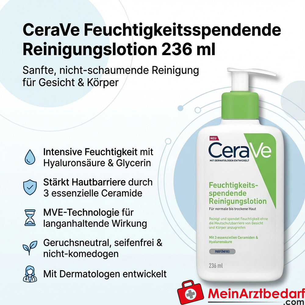 CeraVe Lotion nettoyante hydratante à l'acide hyaluronique et aux 3 céramides non moussante visage & corps 236 ml