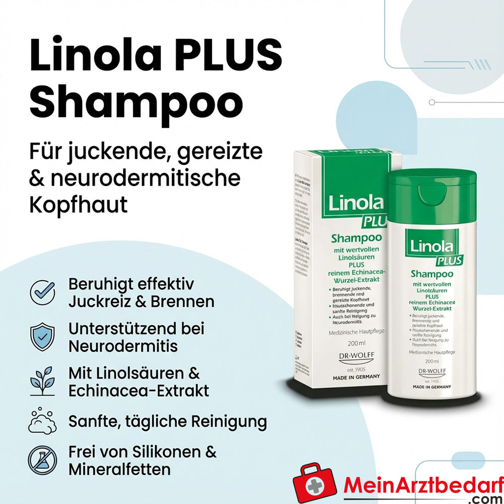 Linola PLUS Shampooing 200 ml pour cuir chevelu irrité et qui démange