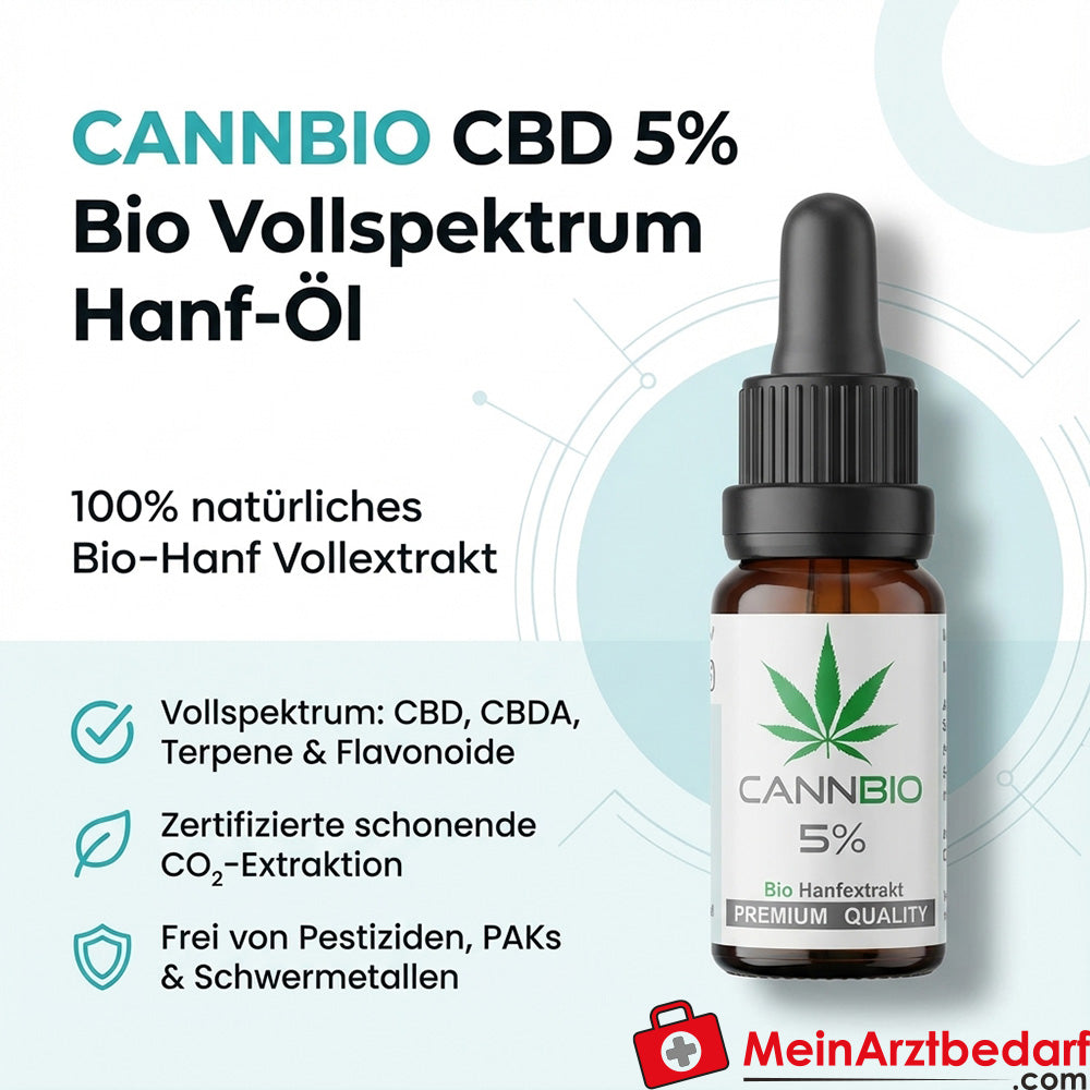 CANNBIO CBD 5% Cannabidiol Bio Extracto Completo de Cáñamo Gotas, 10 ml