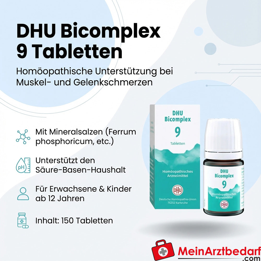 DHU Bicomplexe 9 Ferrum phosphoricum / Natrium phosphoricum / Natrium sulfuricum / Silicea Comprimés, 150 pcs.
