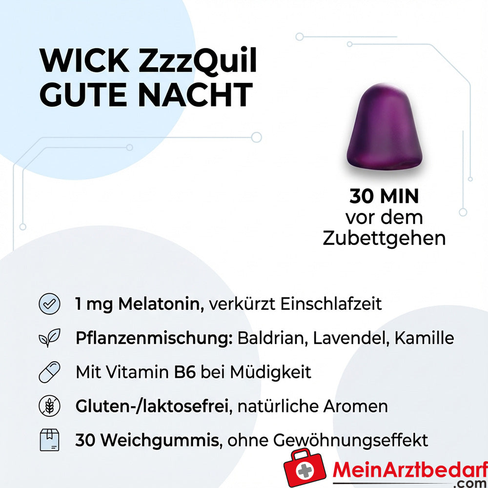 WICK ZzzQuil Gute Nacht Melatonin 1 mg Weichgummis 30 Stück