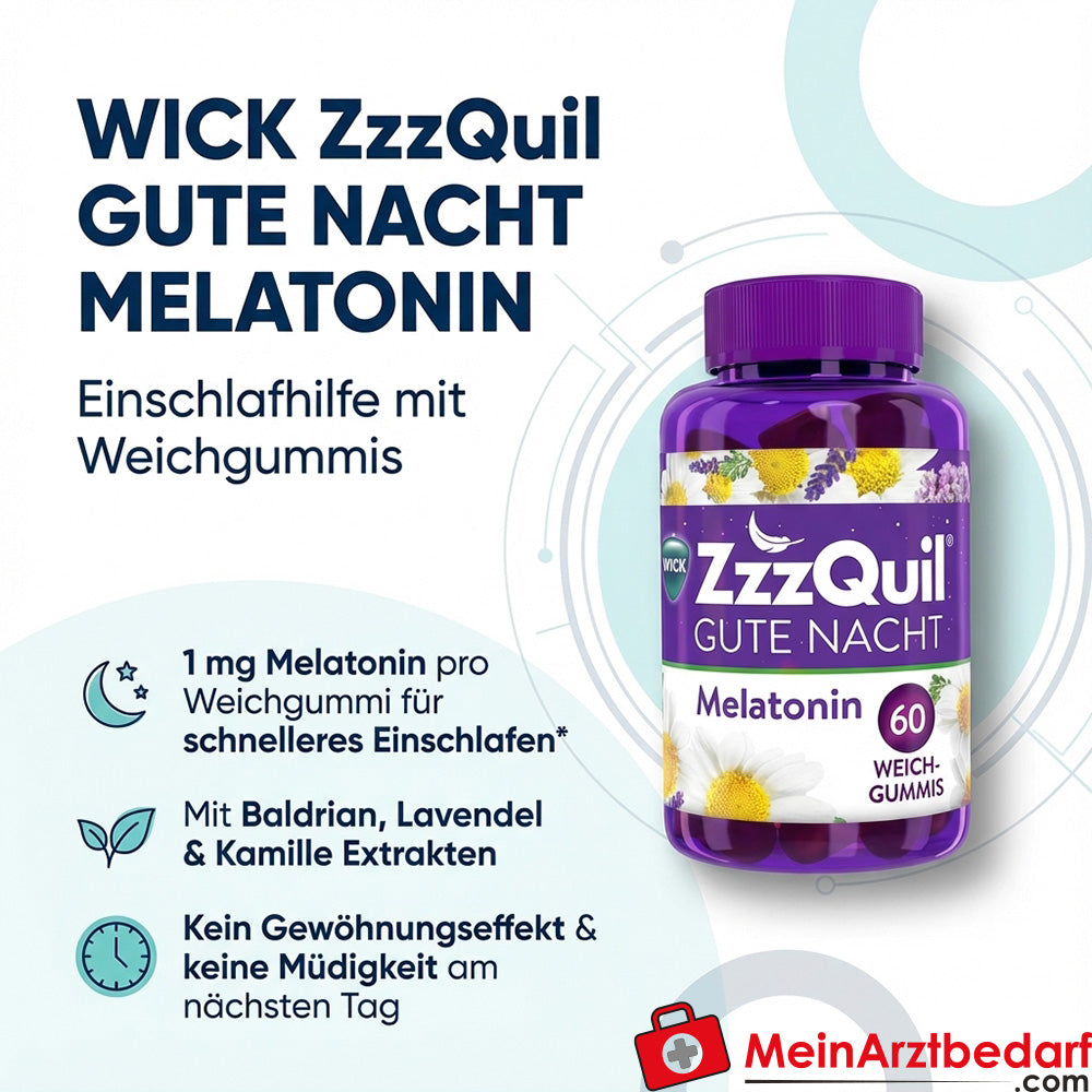 WICK ZzzQuil Bonne Nuit Mélatonine 1 mg Gommes souples 30 pièces