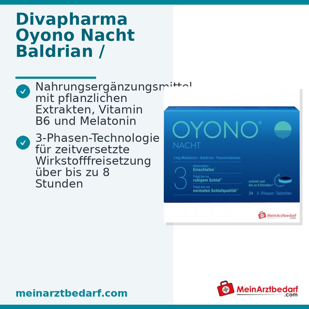 Divapharma Oyono Noche Valeriana / Flor de la pasión / Espino blanco / Melisa / Vitamina B6 / Melatonina Comprimidos, 24 unidades.