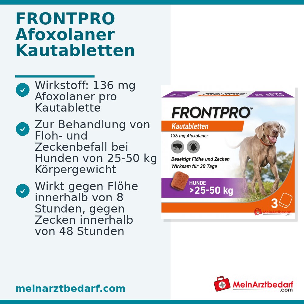 FRONTPRO Afoxolaner 136 mg kauwtabletten 3 stuks voor honden 25-50 kg