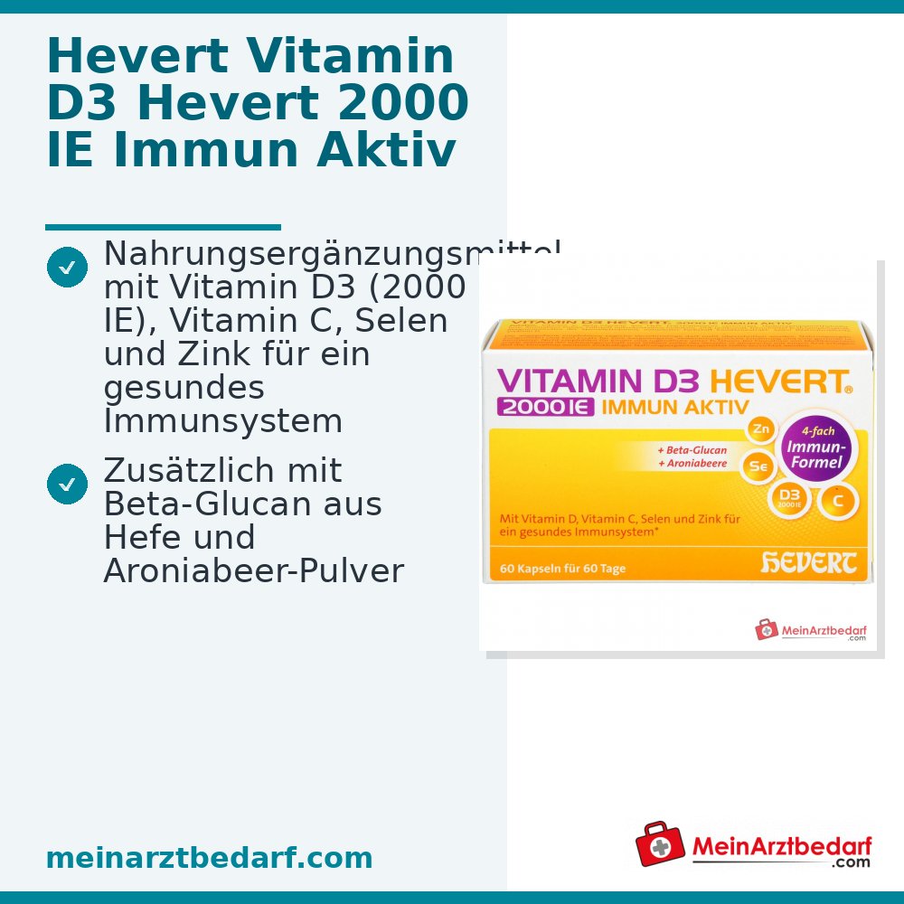 Hevert Vitamine D3 2000 UI Immun Actif Capsules de Vitamines, 60 pcs.