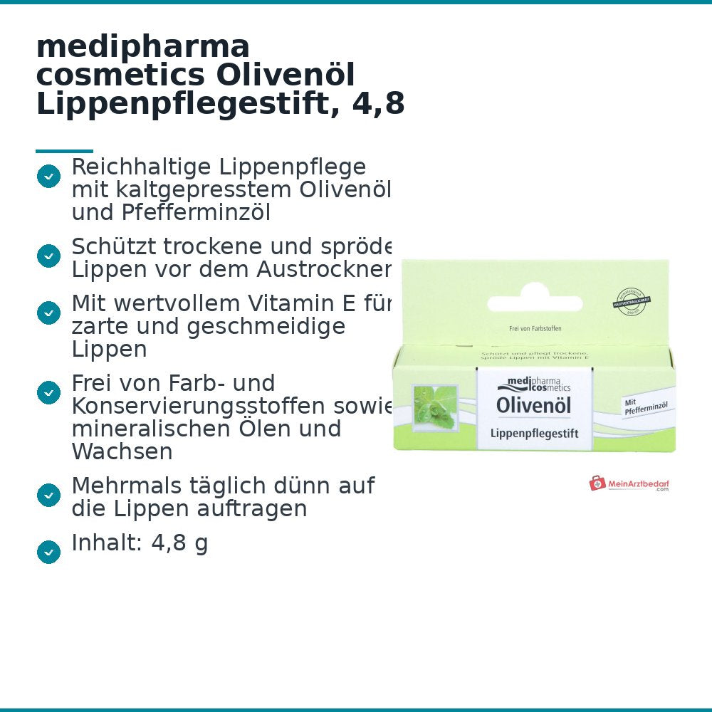 medipharma cosmetics Stick per la cura delle labbra all'olio d'oliva, 4,8 g