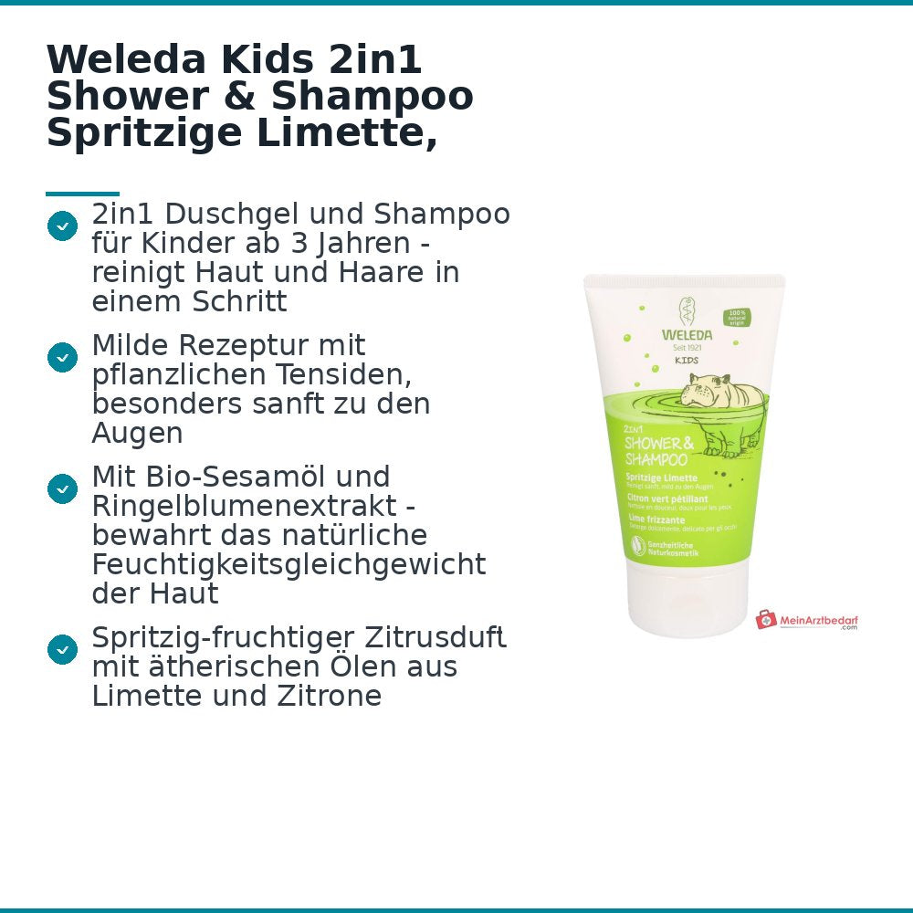 Weleda Kids 2w1 Żel pod prysznic i szampon Rześka Limonka, 150 ml