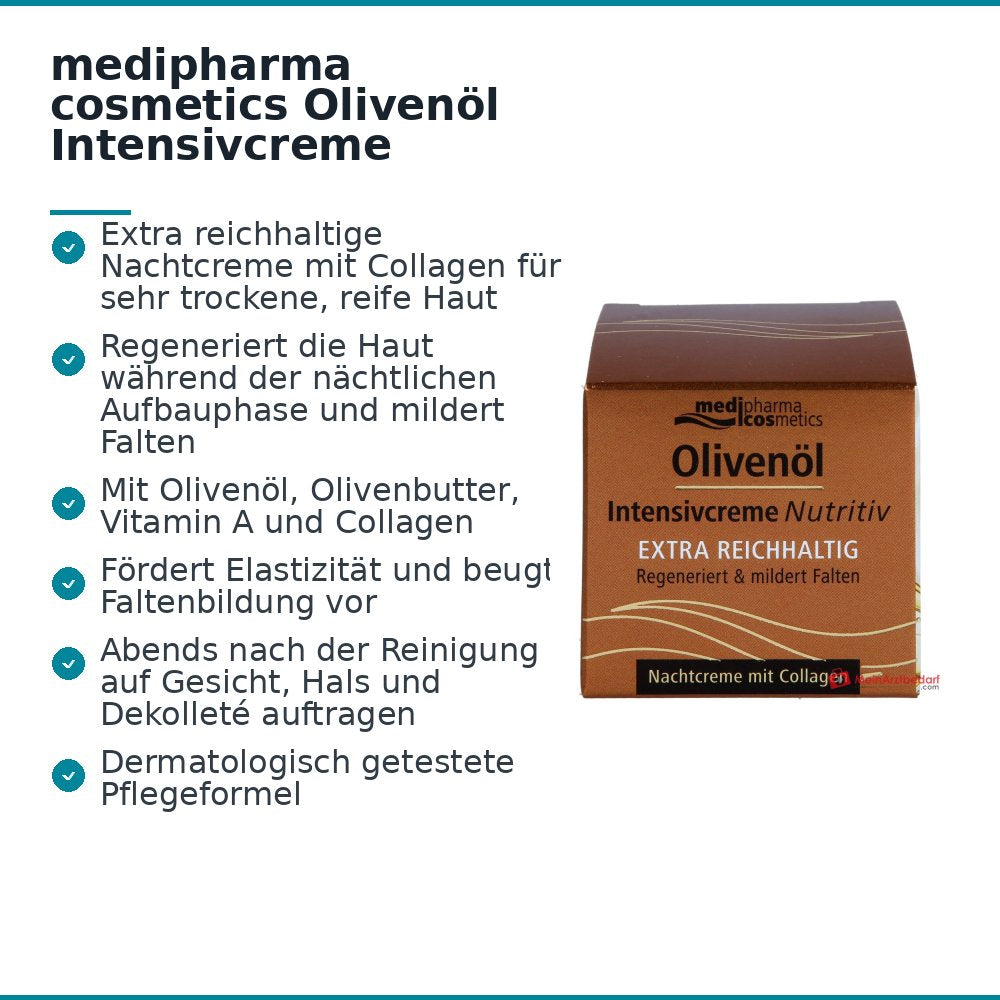 crema intensiva nutritiva de noche con aceite de oliva medipharma cosmetics, 50 ml