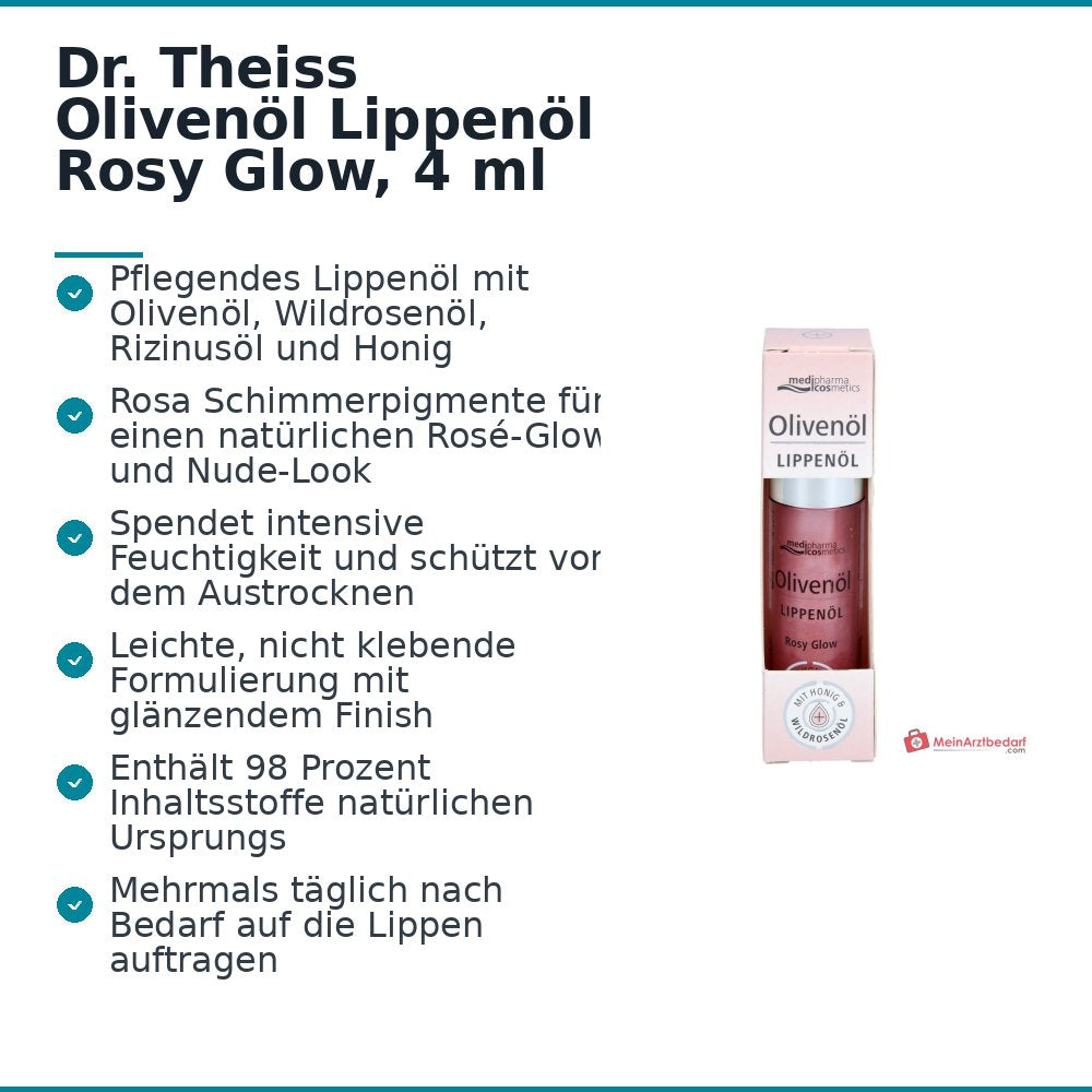 Dr. Theiss Huile à Lèvres à l'Huile d'Olive Rosy Glow, 4 ml