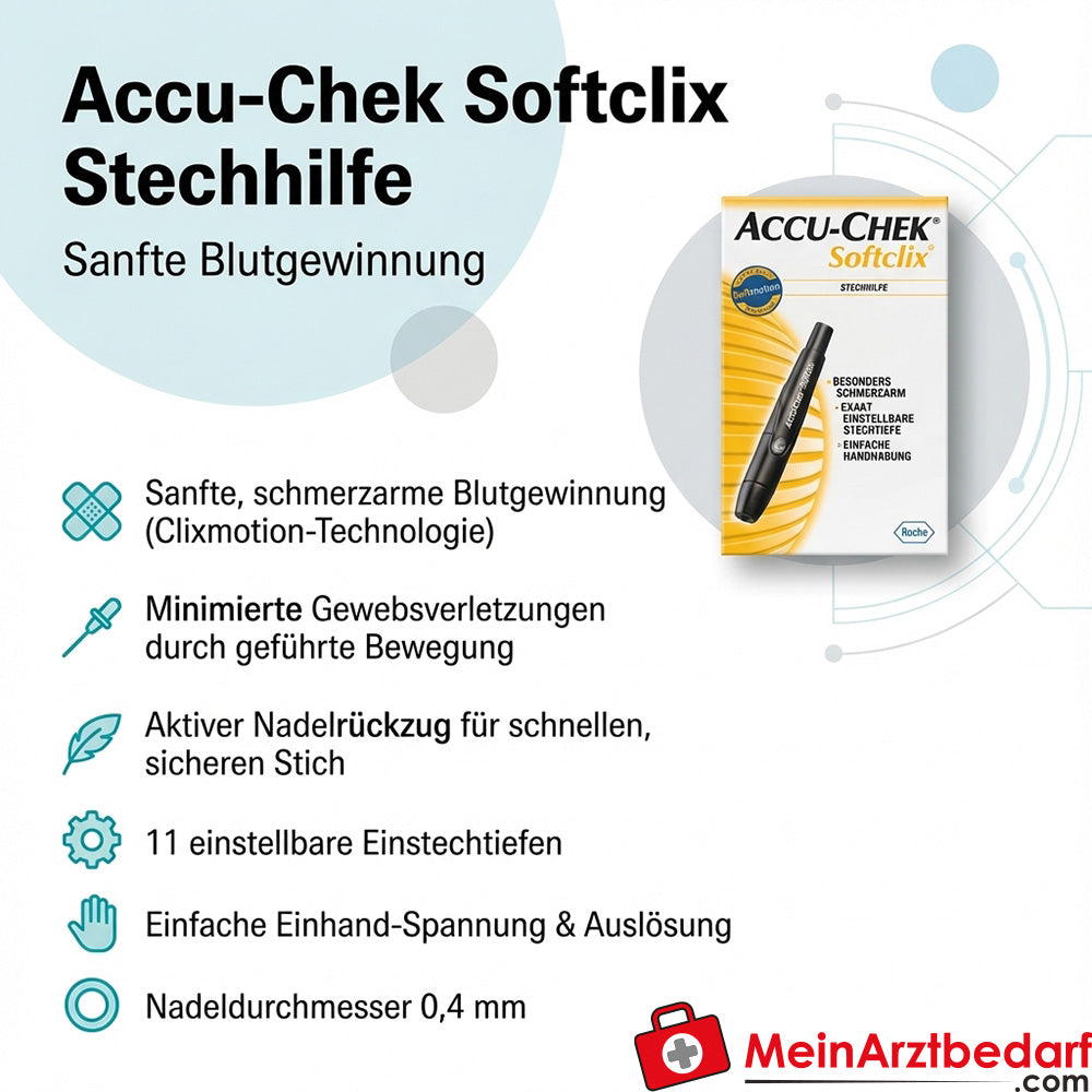 Accu-Chek Softclix Stechhilfe 11 Einstichtiefen, Nadeldurchmesser 0,4 mm