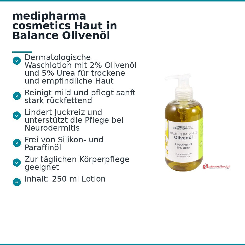 medipharma cosmetics Pelle in equilibrio Olio d'oliva Lozione lavante dermatologica, 250 ml
