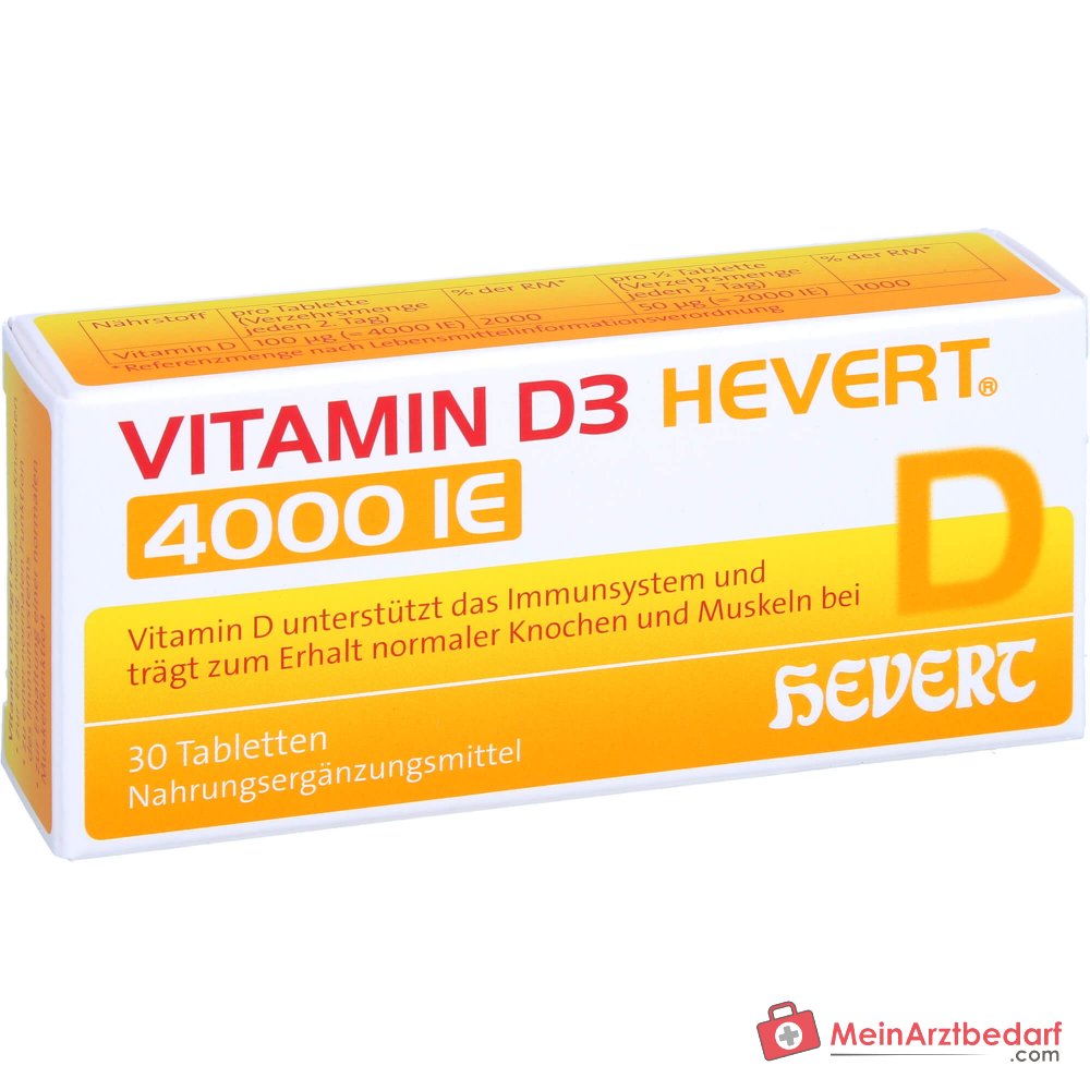 Hevert Vitamina D3 Colecalciferol Comprimidos 4000 UI, 30 uds.