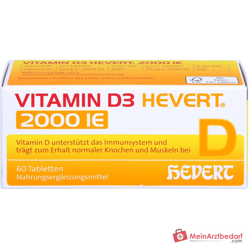 Comprimidos de Hevert Vitamina D3 Colecalciferol, 60 uds.