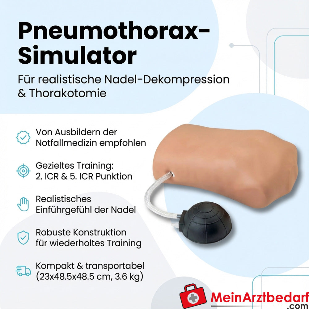 Erler-Zimmer Simulateur de pneumothorax Modèle d'entraînement pour la décompression à l'aiguille et la thoracotomie, 23×48,5×48,5 cm