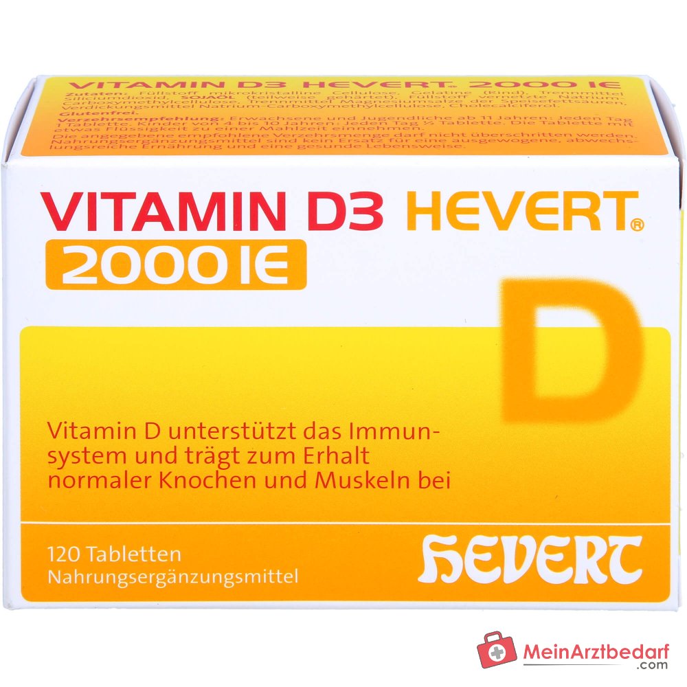 Hevert Vitamine D3 2000 UI Cholécalciférol Comprimés, 120 pièces.