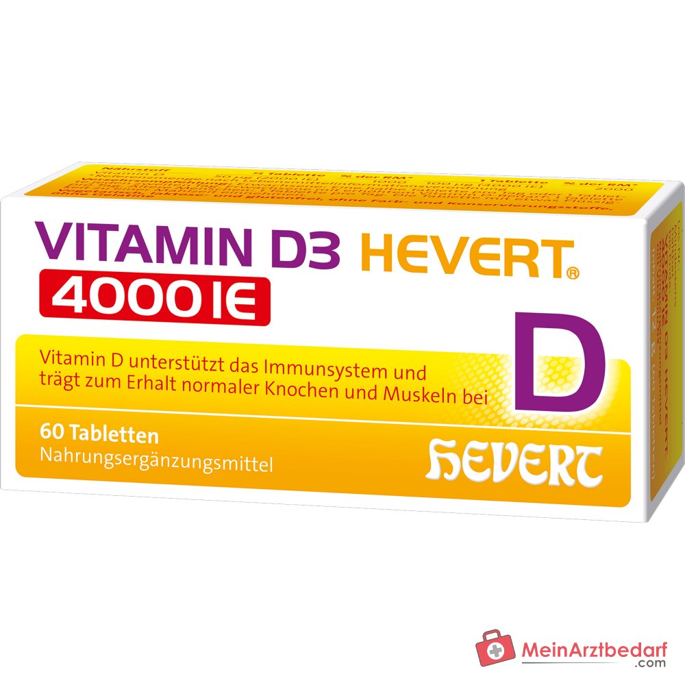 Hevert Vitamine D3 Cholécalciférol Comprimés 4000 UI, 60 pièces.