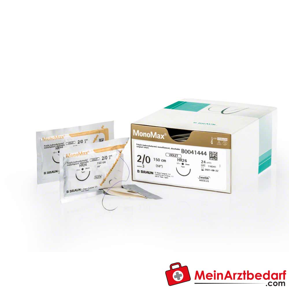 B. Braun Monomax Nahtmaterial violett USP 2/0, 3/0 - 24 Stück.