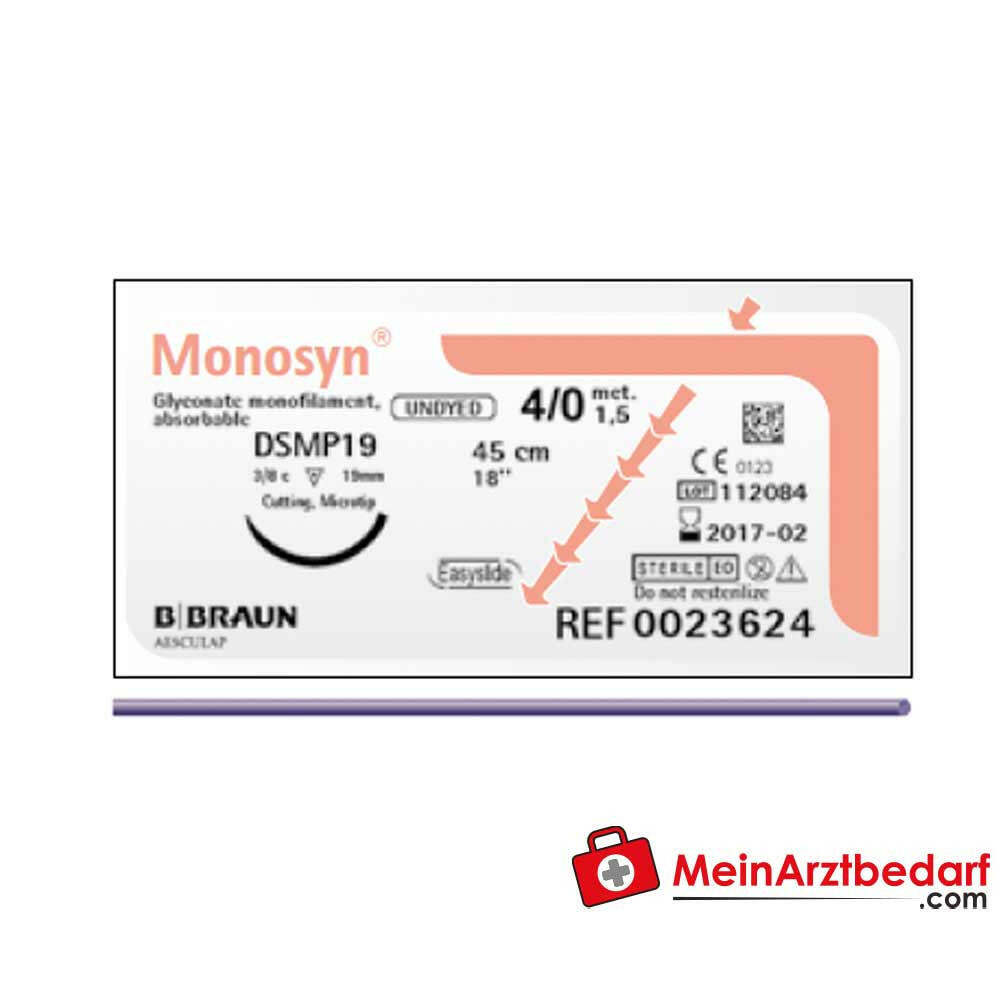 B. Braun Monosyn Nahtmaterial, violett, USP 5/0, 6/0, 7/0.
