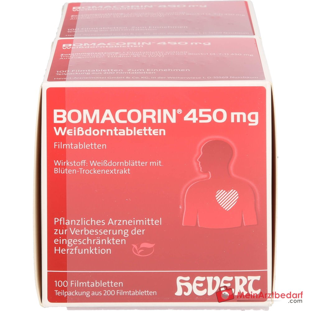 Hevert Bomacorin Feuilles d'aubépine 450 mg, 200 comprimés pelliculés