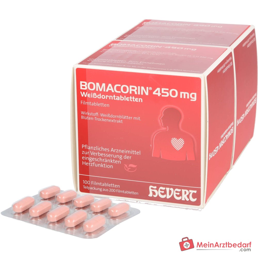 Hevert Bomacorin Feuilles d'aubépine 450 mg, 200 comprimés pelliculés