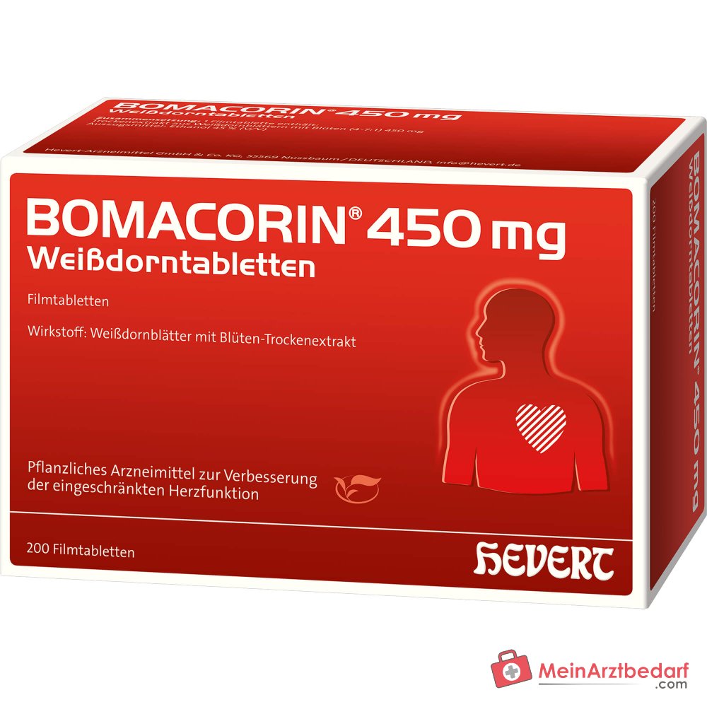 Hevert Bomacorin Feuilles d'aubépine 450 mg, 200 comprimés pelliculés