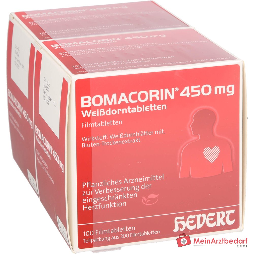 Hevert Bomacorin Feuilles d'aubépine 450 mg, 200 comprimés pelliculés