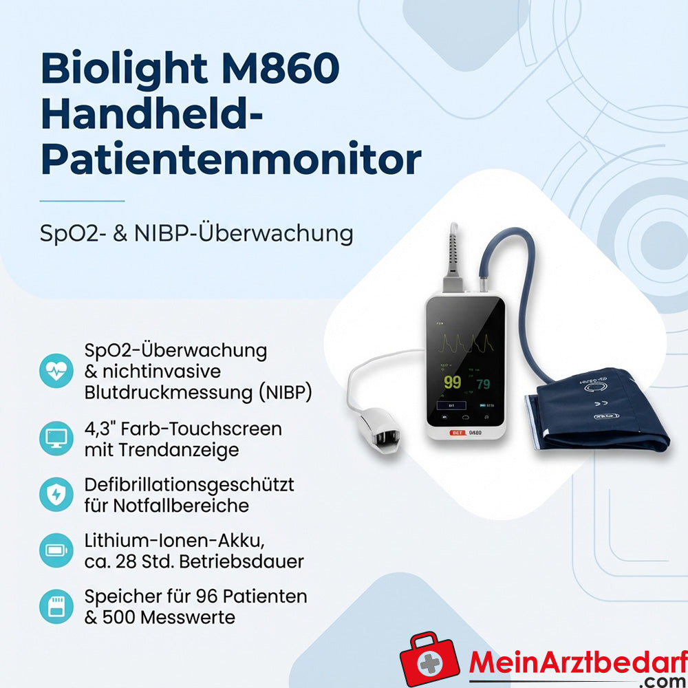 Biolight M860 Handheld Patientenmonitor, SpO2-Überwachung und Blutdruckmessung (NIBP)
