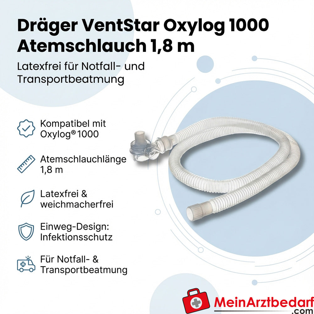 Dräger VentStar Oxylog 1000 rura oddechowa 1,8 m bez lateksu 25 szt.