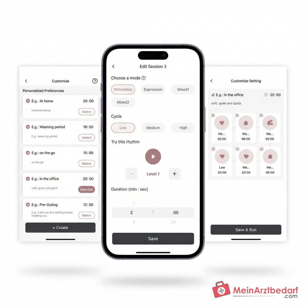 Momcozy Mobile Flow M9 handsfree elektrische borstkolf met app-besturing, 3e generatie motor 300 mmHg, 15 zuigstanden, Bluetooth, DoubleFit-flens 24 mm, Tritan-container 150 ml, 1800 mAh batterij.