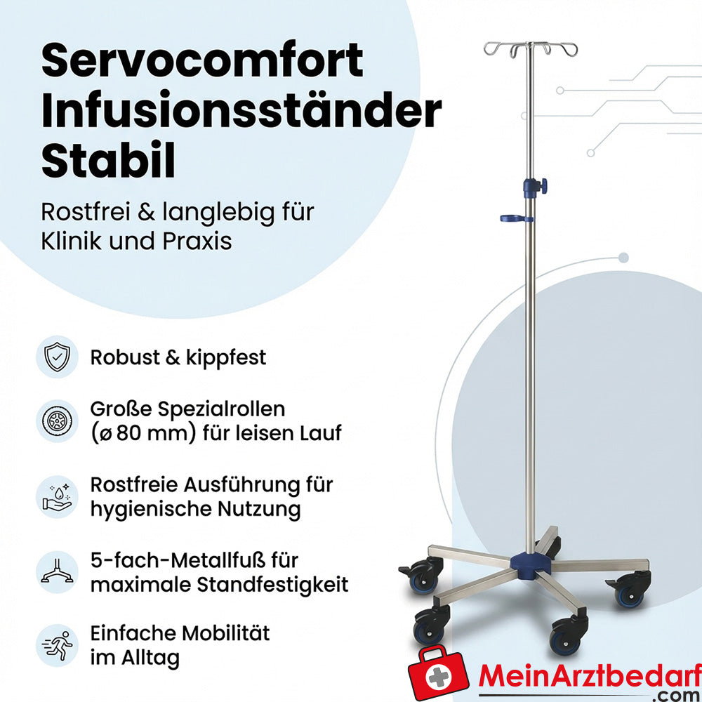 Infusionsständer stabil rostfrei 5-fach Metallfuß Spezialrollen Ø80 mm