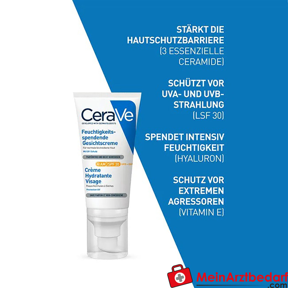CeraVe Feuchtigkeitsspendende Gesichtscreme mit LSF 30 – für normale bis trockene Haut, 52ml.