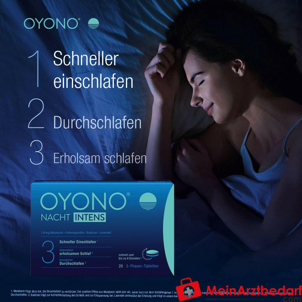 OYONO® Nacht Intens mit 1,9mg Melatonin und Ashwagandha, Baldrian, Lavendel.